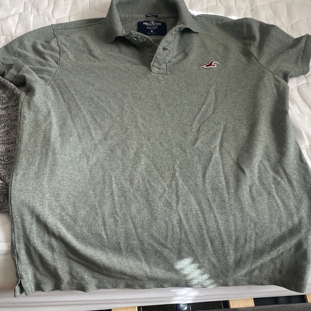 Hollister Men's Polo Shirt in Sage Green